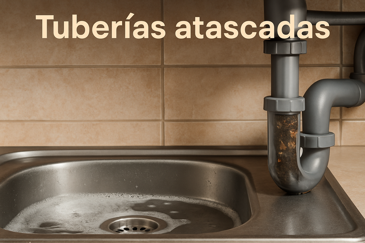 Ilustración de tuberías atascadas en fregadero